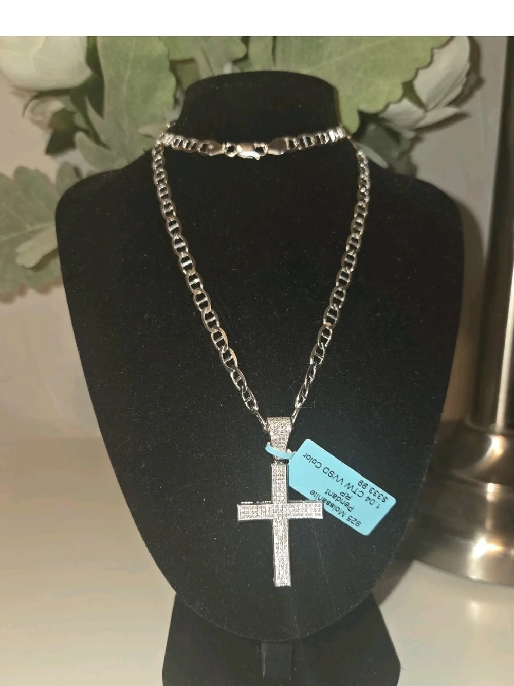 925 Sterling Silver 22in 5.2mm Mariner 7in 4.4mm Bracelet And Mossinate Cross